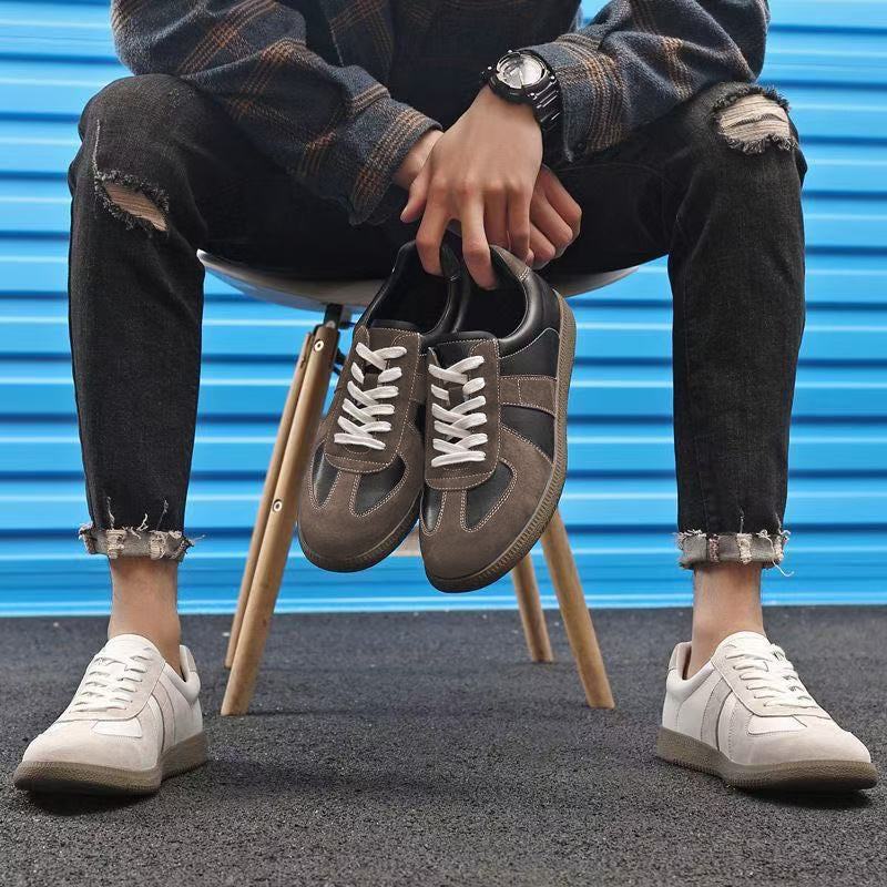 Vintage Leather Suede-Panel Sneakers