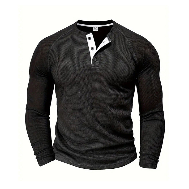 Waffle Knit Long Sleeve Henley
