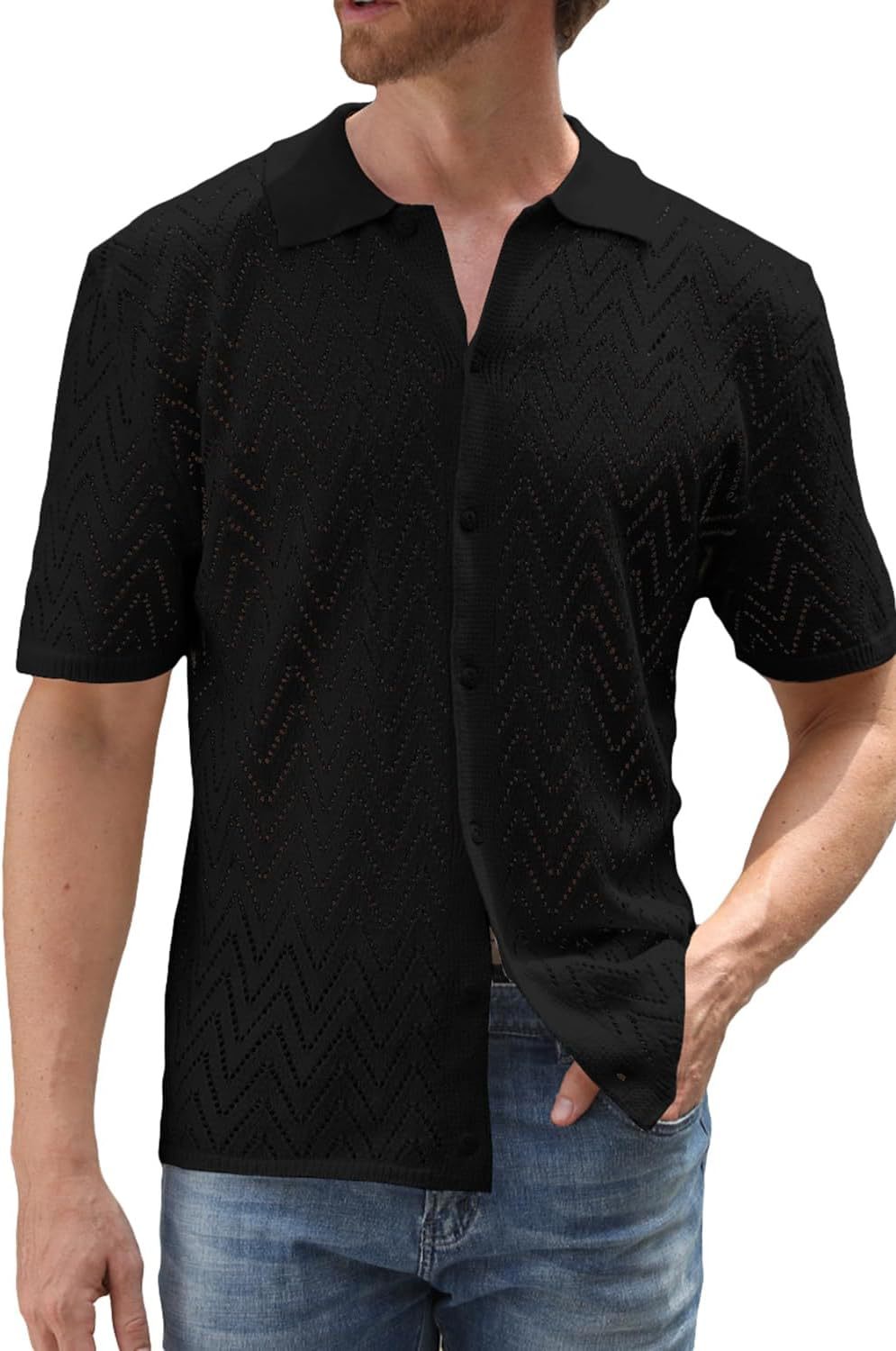 Zigzag Knit Polo Shirt