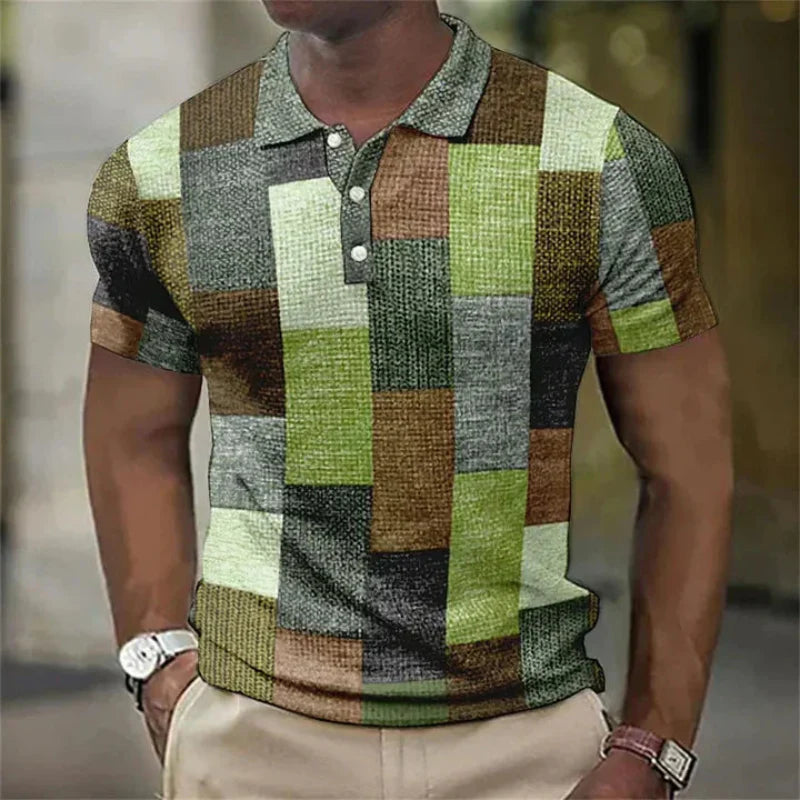 Textured Grid Henley Shirt