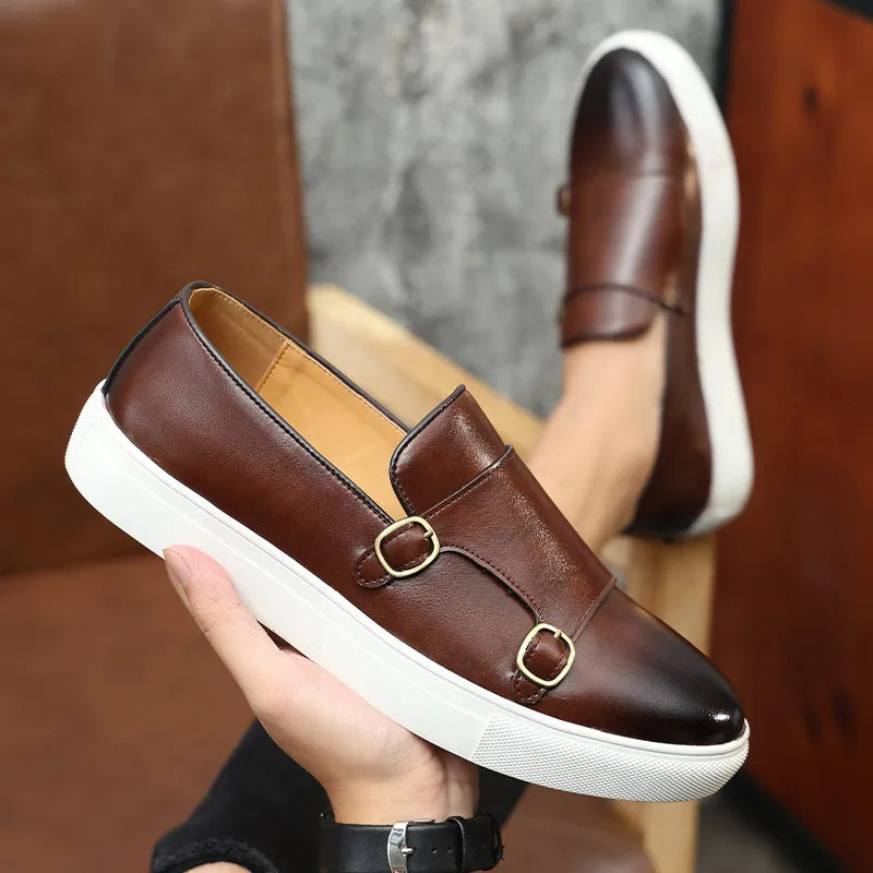 Leather Double Monk Loafers