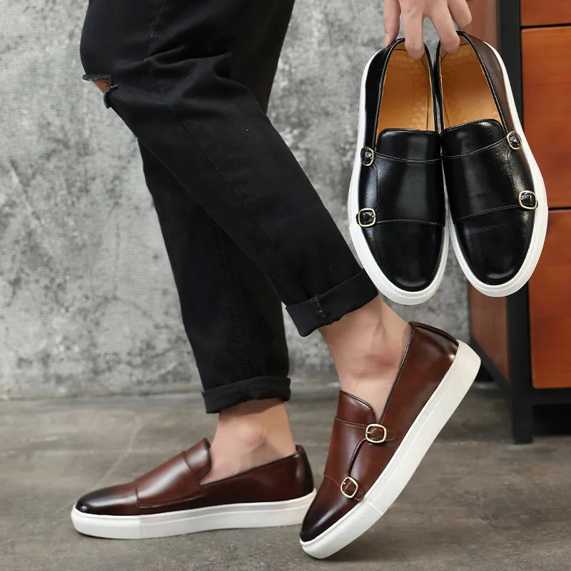 Leather Double Monk Loafers