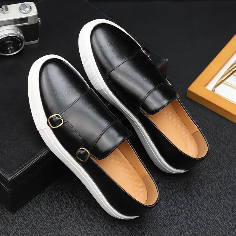 Leather Double Monk Loafers