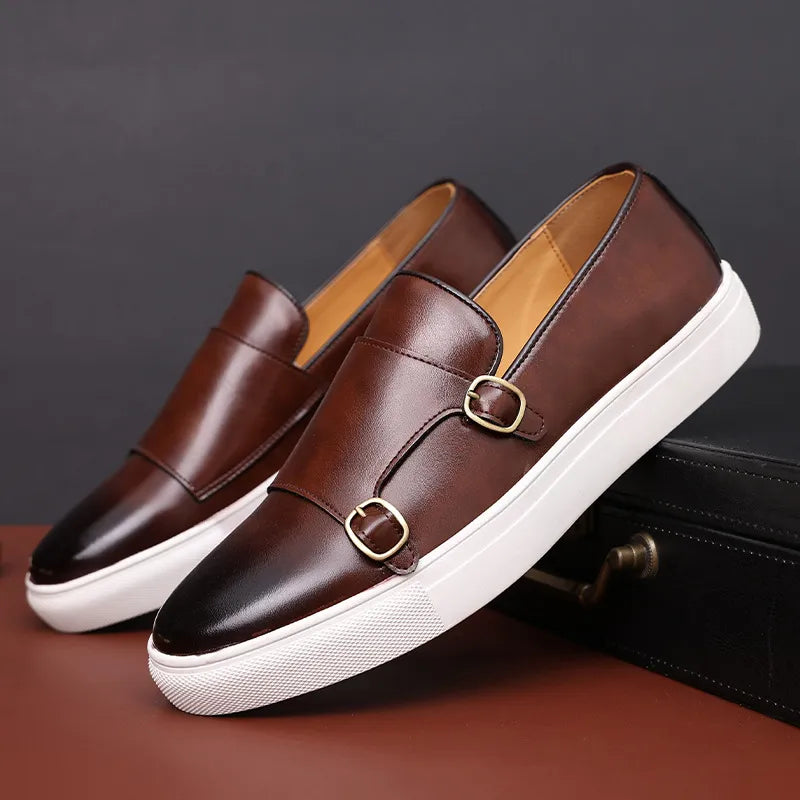 Leather Double Monk Loafers