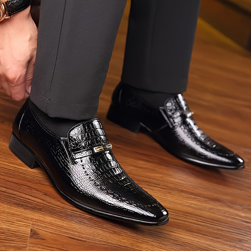 Sharp Elegant Formal Croco-Style Leather Shoes