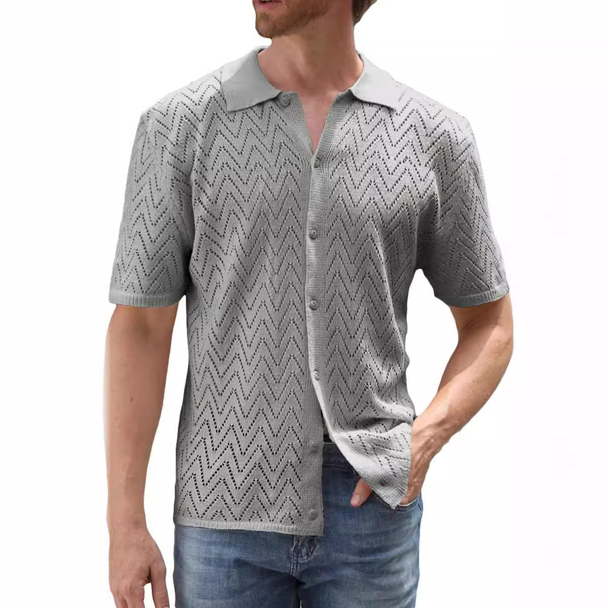 Zigzag Knit Polo Shirt