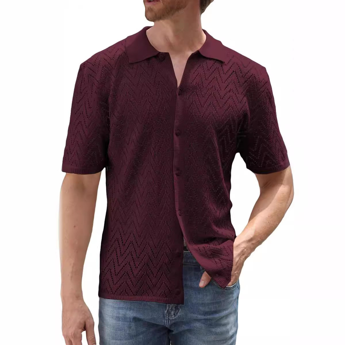 Zigzag Knit Polo Shirt