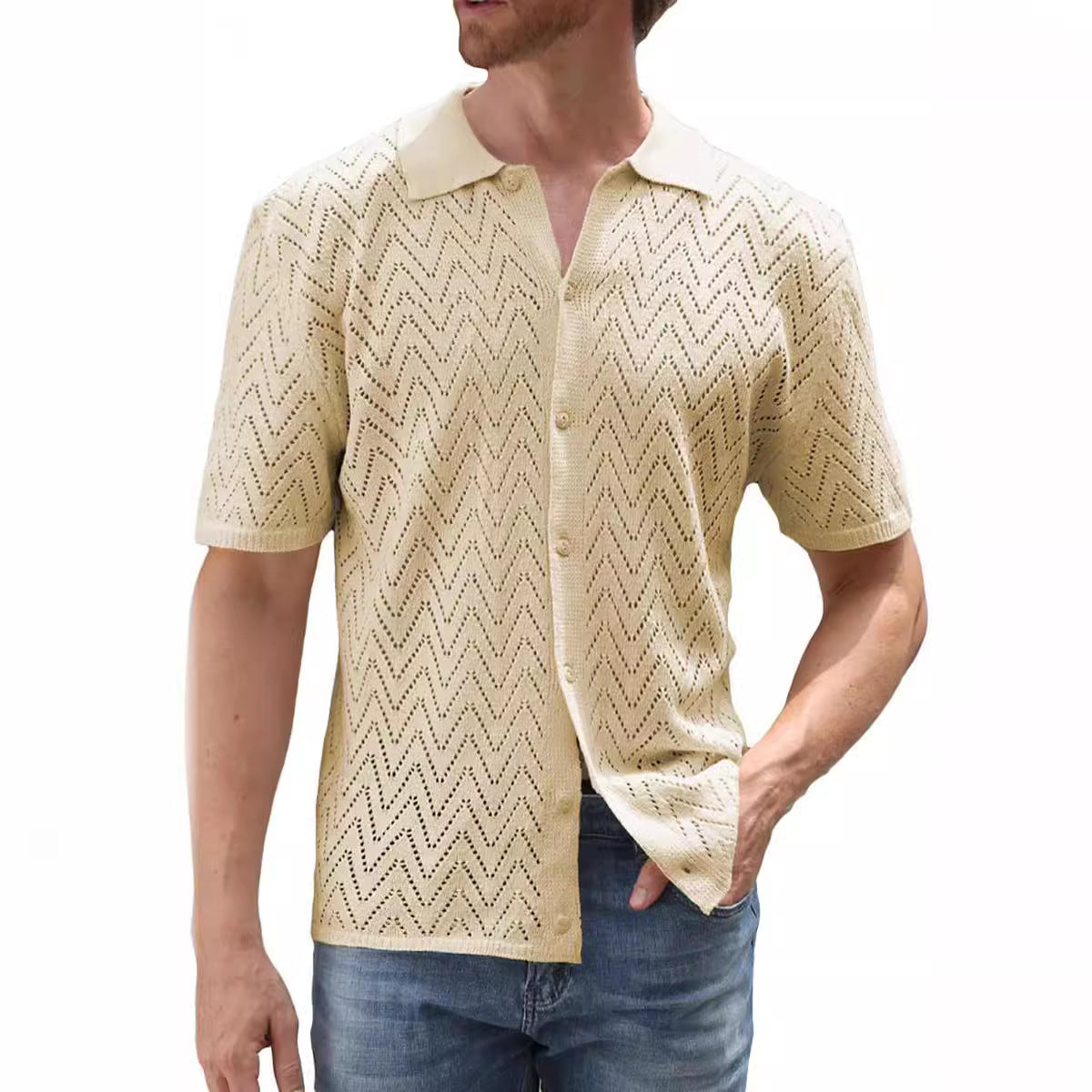 Zigzag Knit Polo Shirt