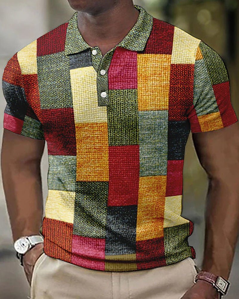Textured Grid Henley Shirt