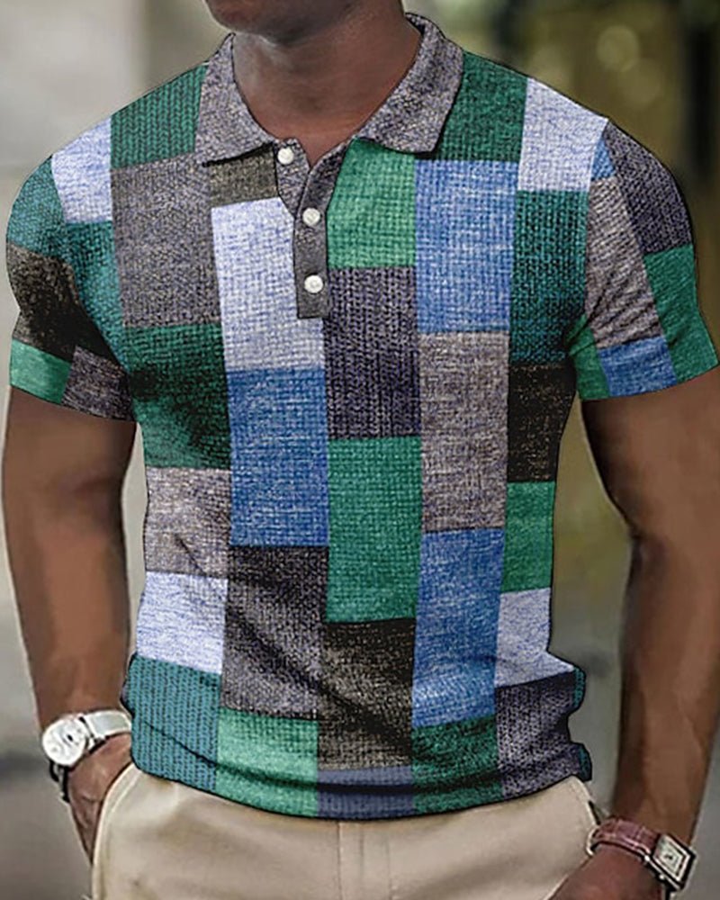 Textured Grid Henley Shirt