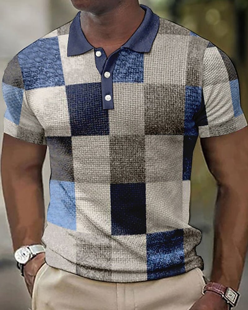 Textured Grid Henley Shirt
